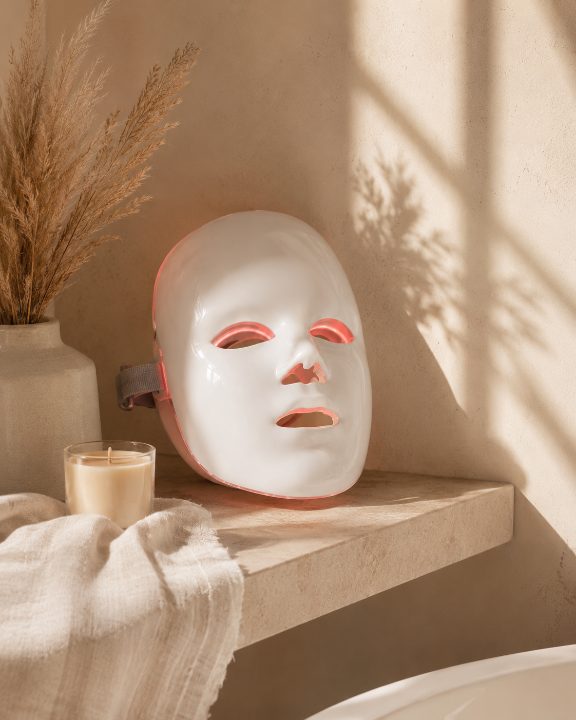 GlowMask Pro on a bathroom shelf